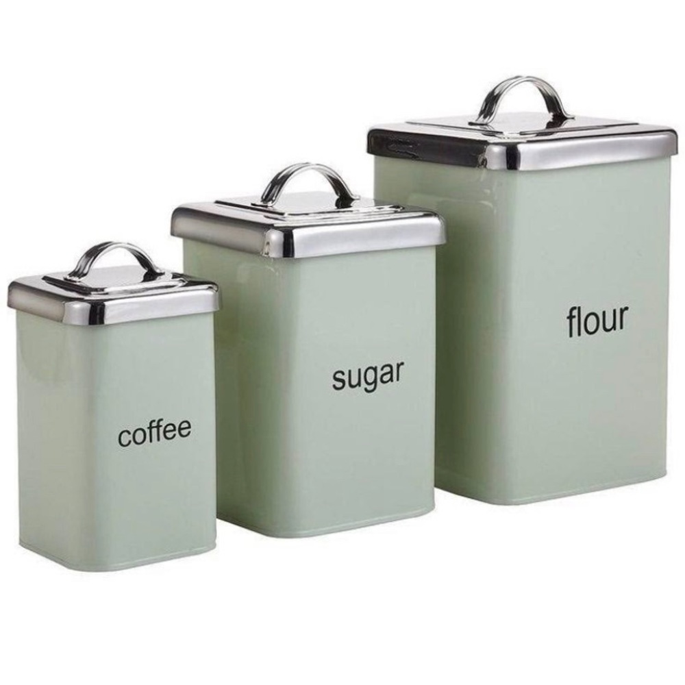Vintage Pier 1 Imports Canisters, Mint Green. Flour, Sugar, and Coffee canisters